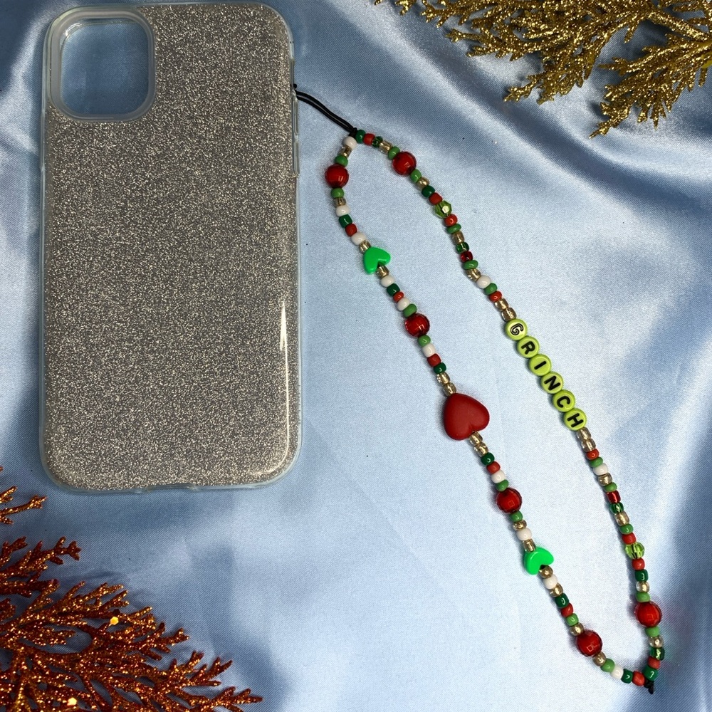 The Grinch Handmade Festive beaded Phone Charm 🎄